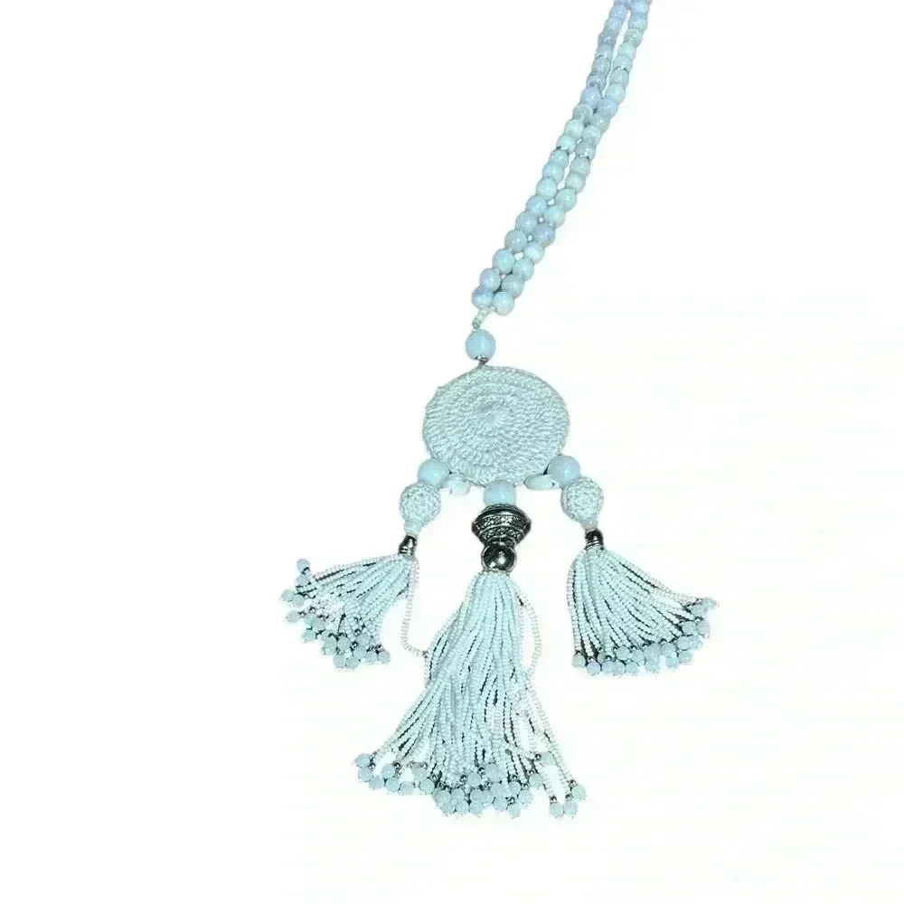 Chico's White Beaded Dream Catcher Long Necklace 32